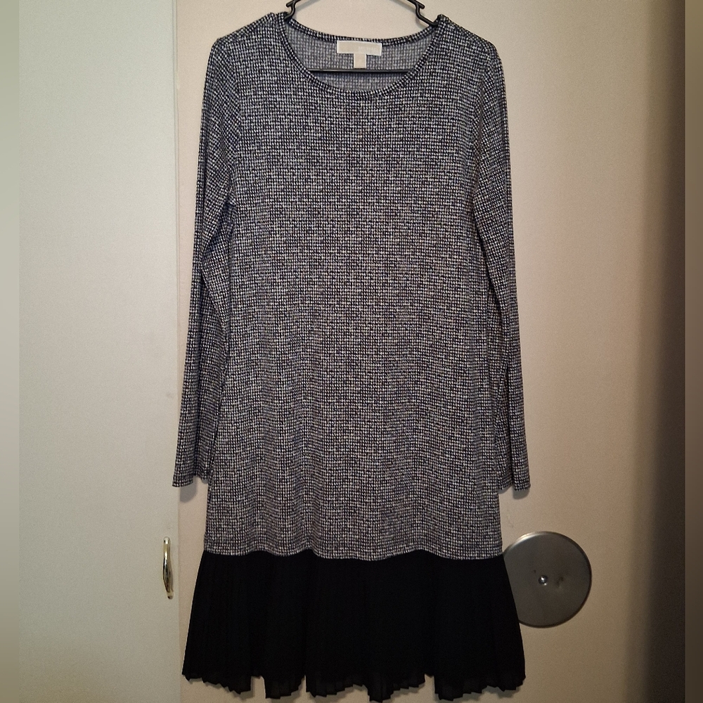 Michael Kors Houndstooth Dress Black And White Bottom Ruffle Medium
